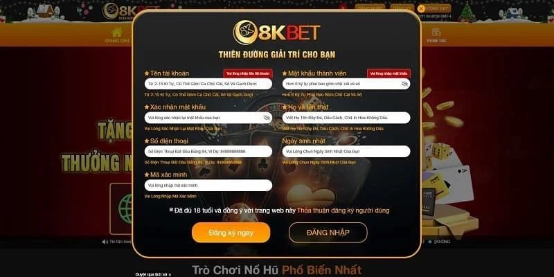 Các bước cần người chơi làm theo khi đăng ký 8KBET